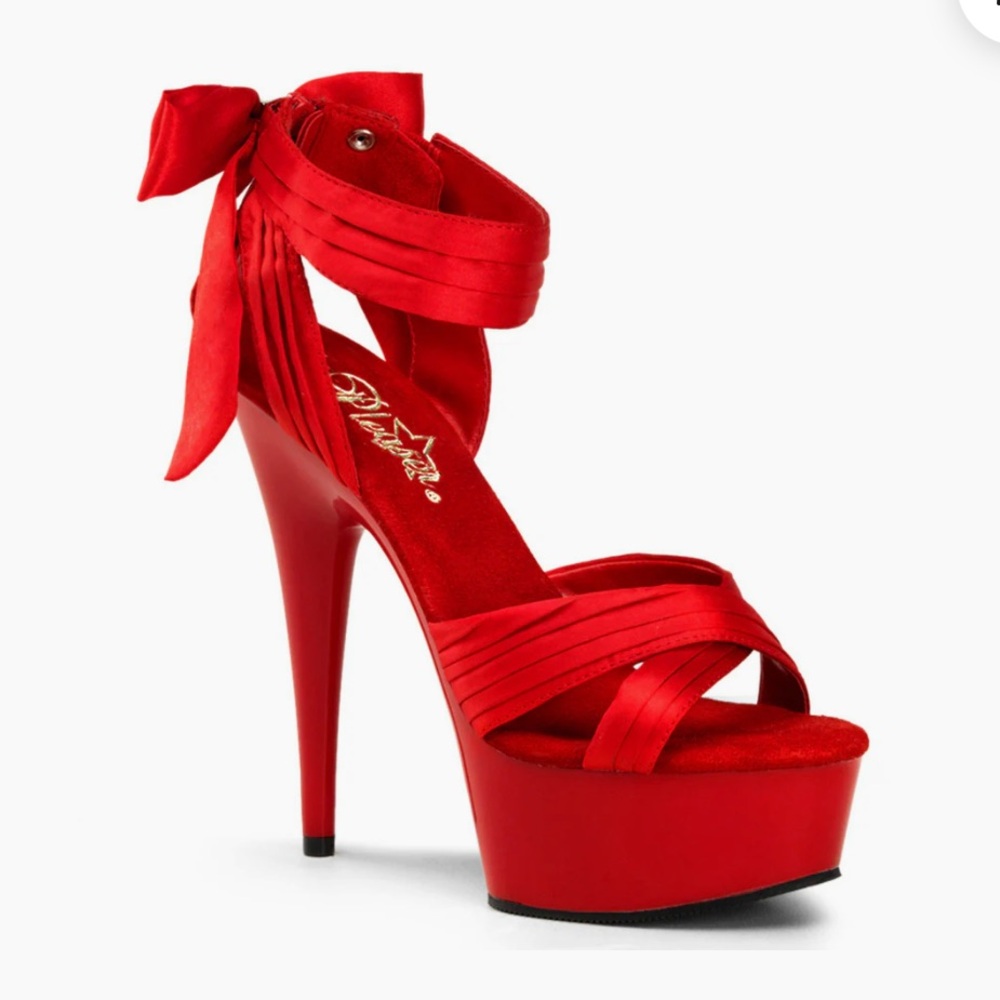 Pleaser delight Red Satin Platform Ankle-Tie High Heel Sandal